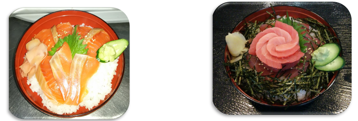 サーモン丼（税込1,760円）　　　鉄火丼（税込2,200円）